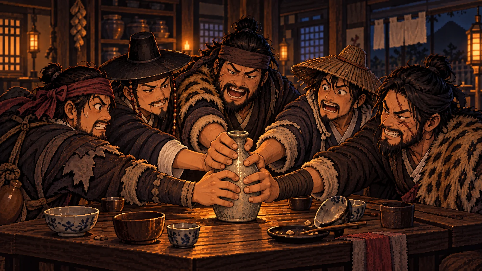 Bandits around a tavern table